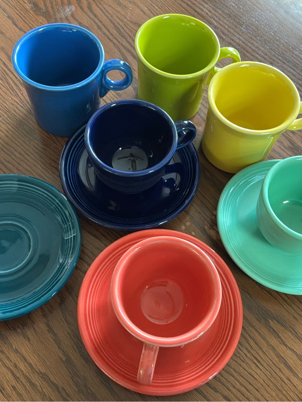 Fiesta Bright Coral, Teal, Navy & Yellow Mug and Saucer Assortment